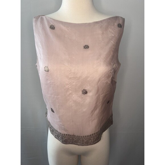 Vintage 80's Anne Klein Women's Pink Silk Floral Embroidered Tank Size 6 - Picture 3 of 10